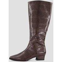 The Very Collection Wide Fit Chisel Toe Croc Knee Boot - Brown