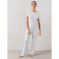The Very Collection Heart Pointelle Frill Short Sleeve Top And Wide Leg Pyjama Set - Grey