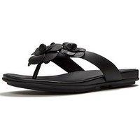 Fitflop Gracie Flower Leather Flip Flops - Black