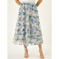 Roman Textured Mesh Floral Midi Skirt