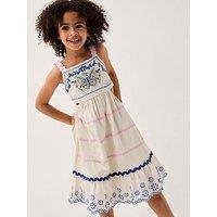 Monsoon Girls Butterfly Emroidered Ric Rac Dress - Light Cream