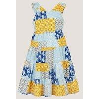 Monsoon Girls Pia Patchwork Print Dress - Blue