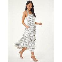 Roman Petite Polka Dot Stretch Midi Dress
