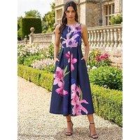 Roman Floral Premium Stretch Midi Dress