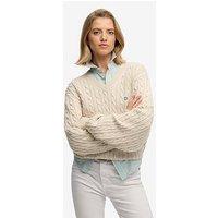 Superdry Oversized Cable V Neck Jumper - Beige