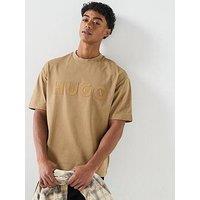 Hugo Dinkee Tonal Logo Oversize Fit T-Shirt - Beige