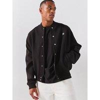 Hugo Dabin Centre Stacked Nikel Logo Jersey Bomber Jacket - Black