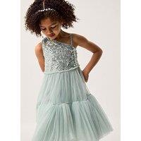Monsoon Girls Sequin 1 Shoulder Ruby Dress - Light Green