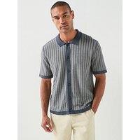 Boss Kodd Striped Knitted Short Sleeve Shirt - Navy