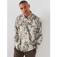 Boss Lobey_M Botanical Print Log Sleeve Shirt - Green