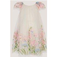 Monsoon Girls Bryony Embroidered Flower Dress - Light Cream