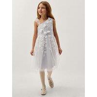 Monsoon Girls Liza Embroidered Asymmetric Dress - Light Blue