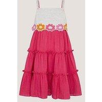 Monsoon Girls Flower Tiered Dress - Pink