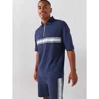 Hugo Bodywear Nautix Spaced Logo Zip Neck Polo Shirt - Navy