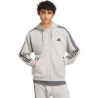 Adidas Sportswear Mens 3 Stripe Fleece Full Zip Hoodie - Grey