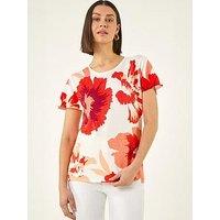 Roman Floral Print Embellished Knit Top