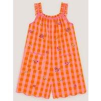 Monsoon Girls Gingham Embroidered Playsuit - Orange