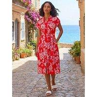 Roman Rose Print Belted Midi Dress