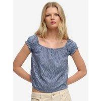 Superdry Short Sleeve 1/2 Button Woven Top - Blue