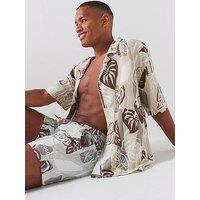 Hugo Tropical Print Swim Shorts - Cream