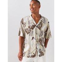 Hugo Floral Print Relaxed Fit Short Sleeve Shirt - Light Beige