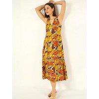 Roman Leaf Print Tiered Midi Dress