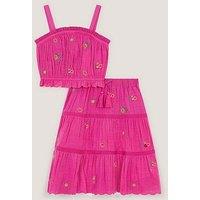 Monsoon Girls Embroidered Maxi Skirt Set - Bright Pink