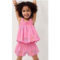 Monsoon Girls Flower Embroidered Set - Pink