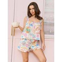 Jim Jam The Label Poplin Tie Shorty Set - Multi