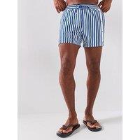 Hugo Striped Vertical Logo Swim Shorts - Blue