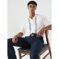 Hugo Exolino Outline Relaxed Fit Revere Collar Short Sleeve Shirt - Off White