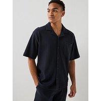 Boss Waffle Revere Collar Shirt - Navy