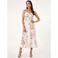Roman Petite Floral Ruched Midi Dress