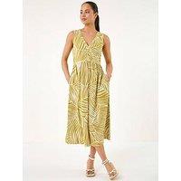 Roman Petite Abstract Leaf Midi Dress
