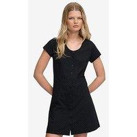 Superdry Button Thru Short Sleeve Mini Dress - Black