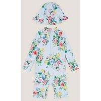 Monsoon Baby Girls 2 Piece Shortie Upf Swimsuit & Hat - Blue