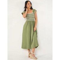 Roman Petite Contrast Shirred Midi Dress