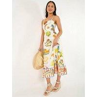 Roman Petite Fruit Print Strappy Midi Dress
