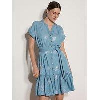Apricot Women'S Crochet Detail Denim Shift Mini Dress - Blue