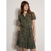 Apricot Scattered Squares Shirt Mini Dress - Green