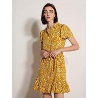 Apricot Mini Scattered Squares In Shirt Dress With Tier - Yellow