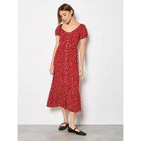 Apricot Mini Heart Button Through Midi Dress - Red