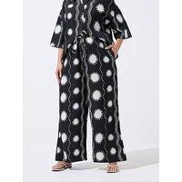Yours Curve Sun Stripe Crinkle Trousr Co-Ord - Black