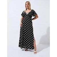 Yours Curve Polka Dot Lace Trim Dress - Black