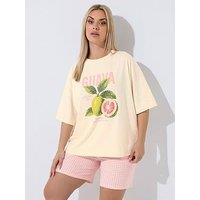 Yours Curve Guava Stud T-Shirt Co-Ord