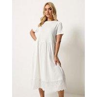 Yours Curve Double Tiered Anglaise Dress - Cream