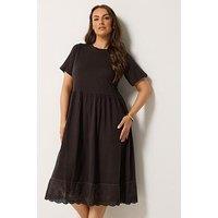 Yours Curve Double Tiered Anglaise Dress - Brown