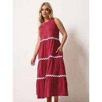 Yours Curve Contrast Ric Rac Trim Dress - Red