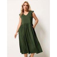 Yours Curve Broderie Sleeve Midaxi Dress - Green
