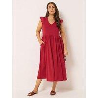 Yours Curve Broderie Sleeve Midaxi Dress - Red